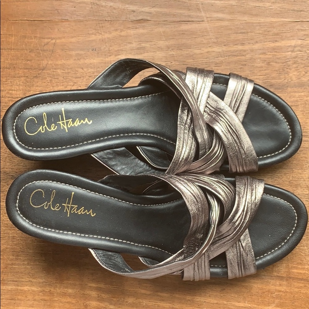 Cole Haan Pewter Leather strap wedge sandal size 9